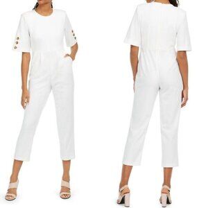 NWT Calvin Klein Womens Short Sleeve Cropped Jumpsuit Ivory